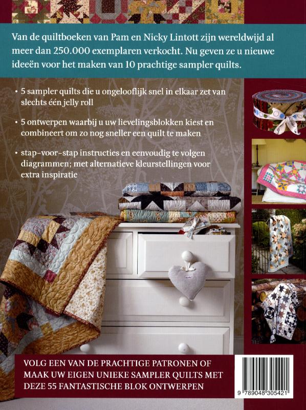 Achterkant van Jelly Roll sampler quilts