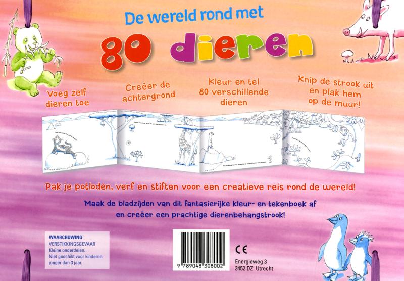 Achterkant van De wereld rond met 80 dieren