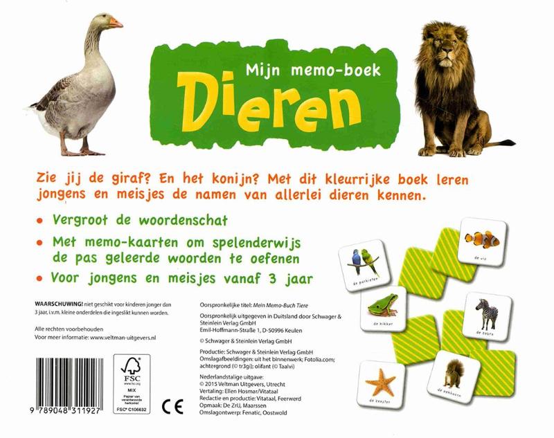 Achterkant van Mijn memoboek: dieren