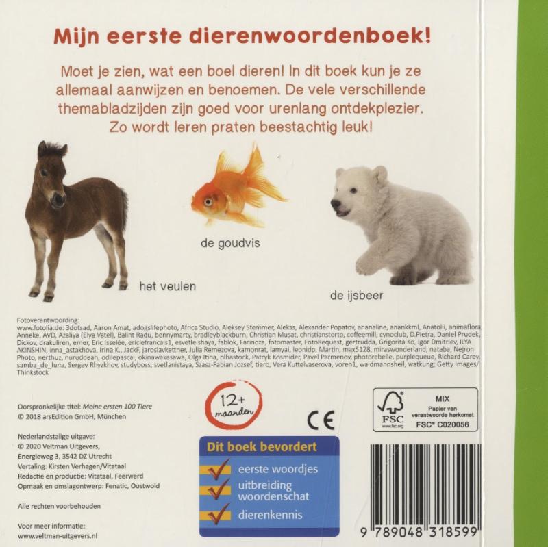Achterkant van Mijn eerste kijk-en woordenboek: 100 dieren