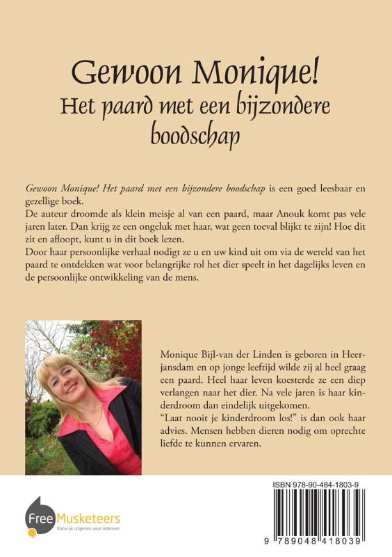 Achterkant van Gewoon Monique! Het paard met een bijzondere boodschap