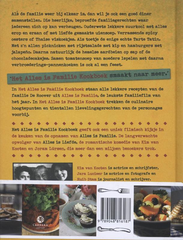 Achterkant van Het alles is familie kookboek