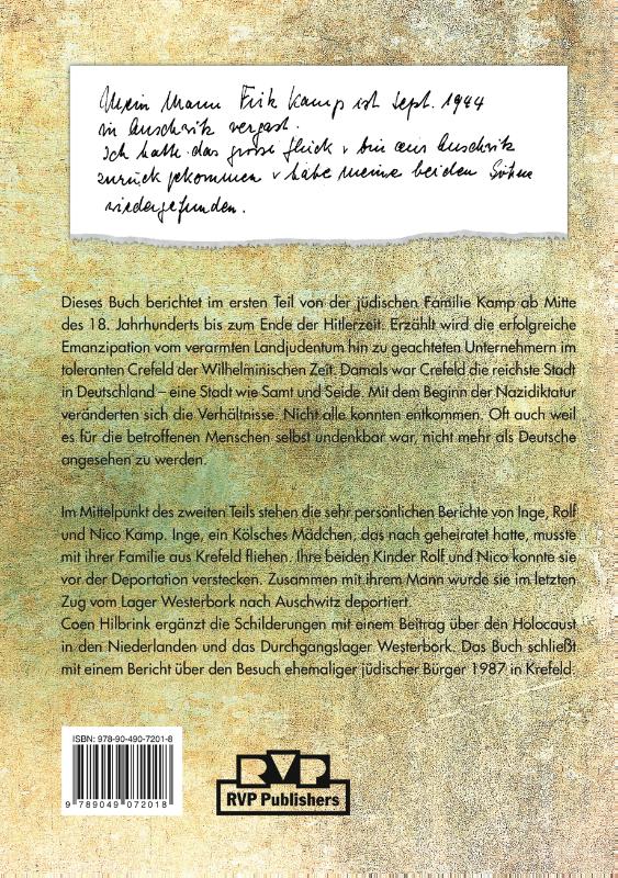 Achterkant van Die Geschichte der Jüdischen Familie Kamp aus Krefeld