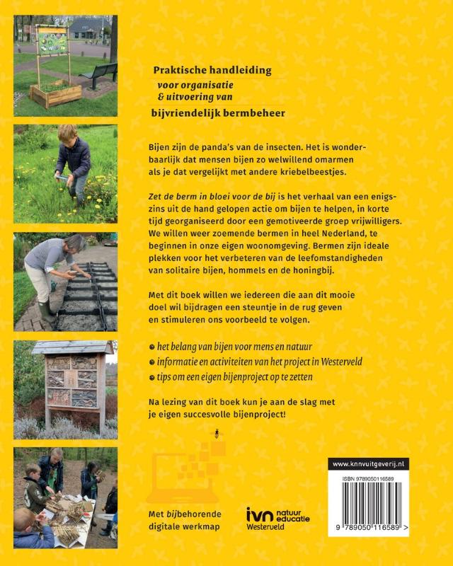 Achterkant van Zet de berm in bloei voor de bij