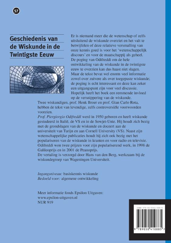 Achterkant van Geschiedenis van de Wiskunde in de Twintigste Eeuw
