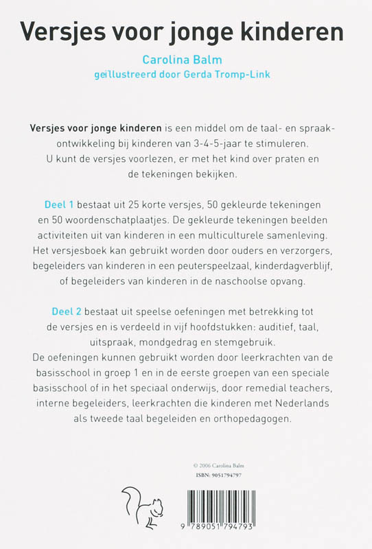 Achterkant van Versjes voor jonge kinderen