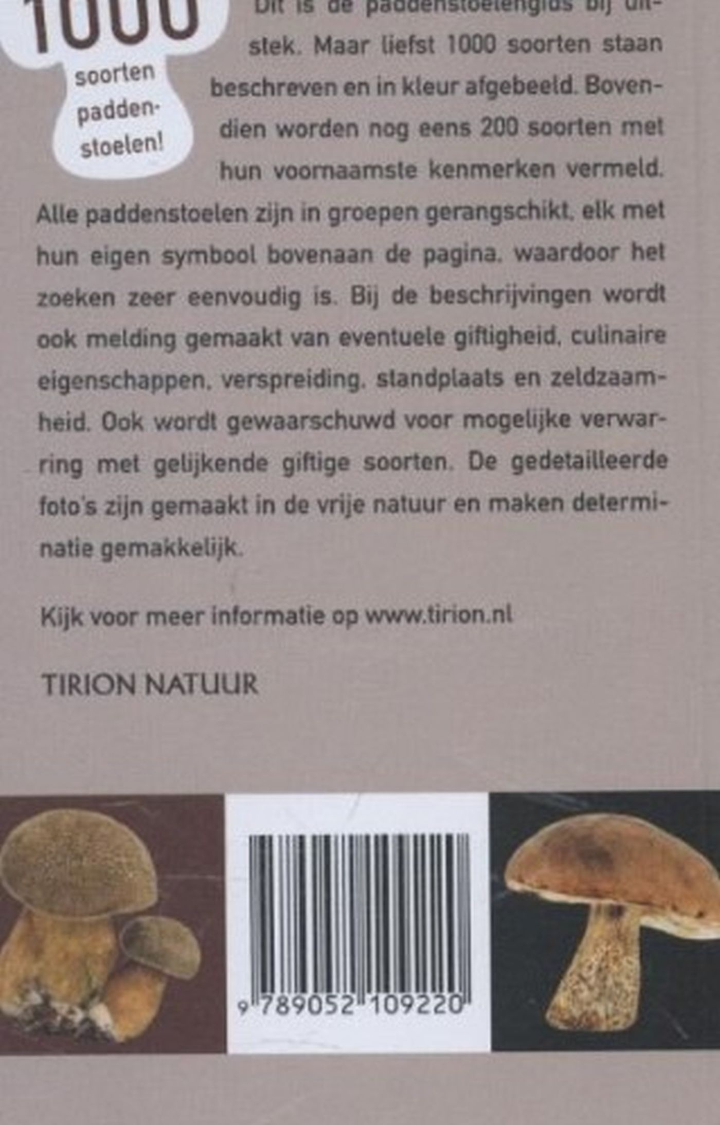 Achterkant van De grote paddenstoelengids gids voor onderweg