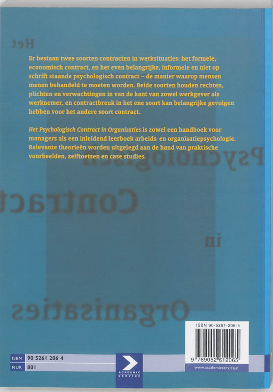 Achterkant van Het psychologisch contract in organisaties