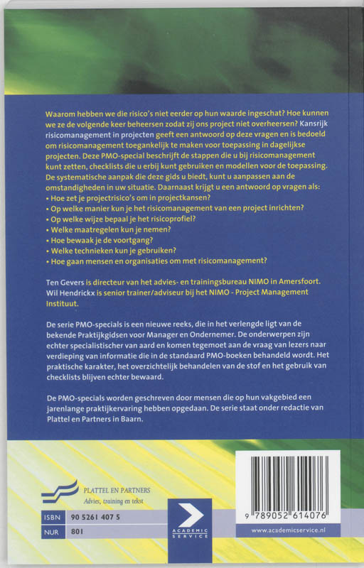 Achterkant van Kansrijk risicomanagement in projecten