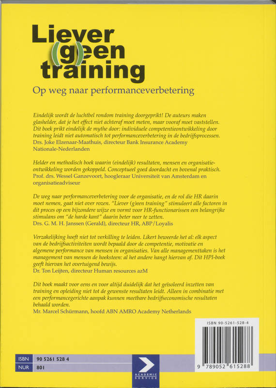 Achterkant van Liever (g)een training