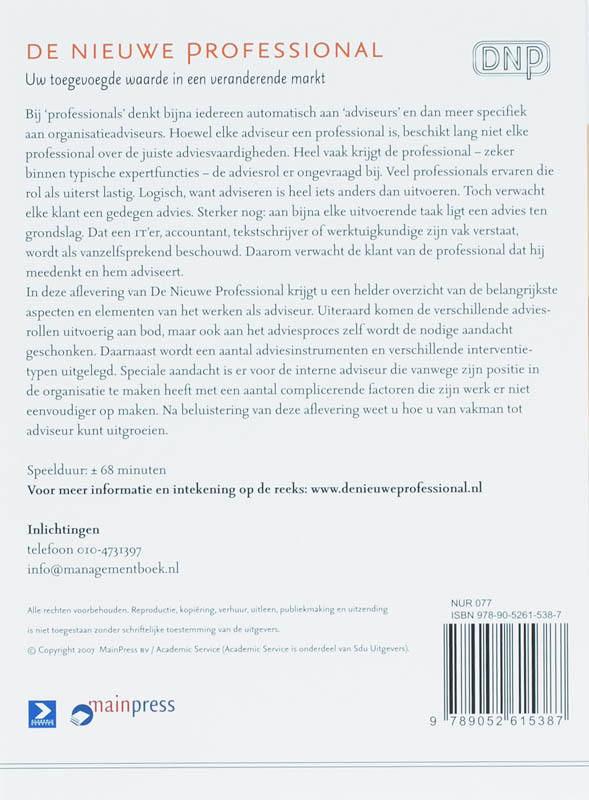 Achterkant van De professional als adviseur