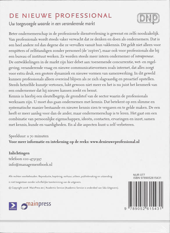 Achterkant van De professional als ondernemer