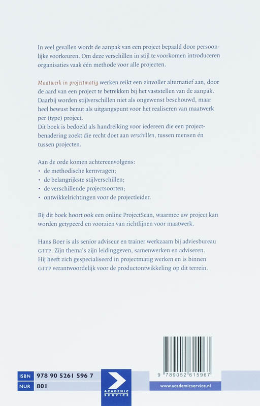 Achterkant van Maatwerk in projectmatig werken