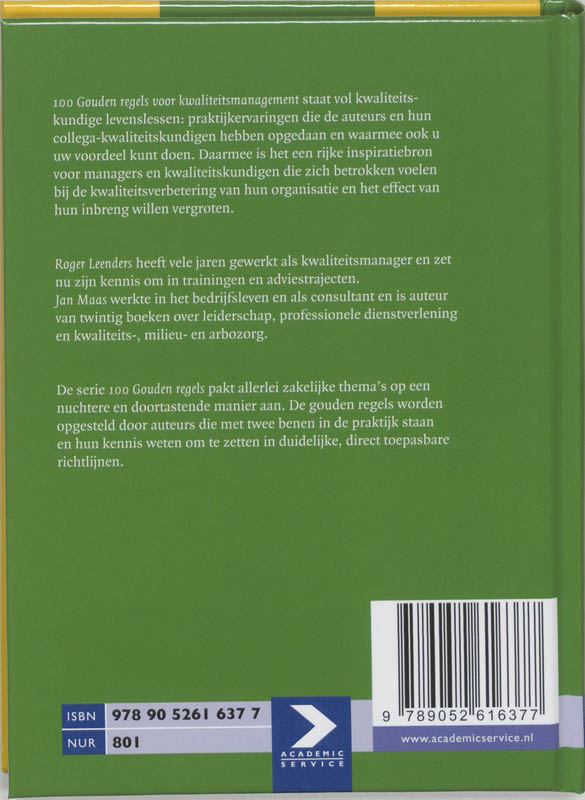 Achterkant van 100 Gouden regels voor kwaliteitsmanagement