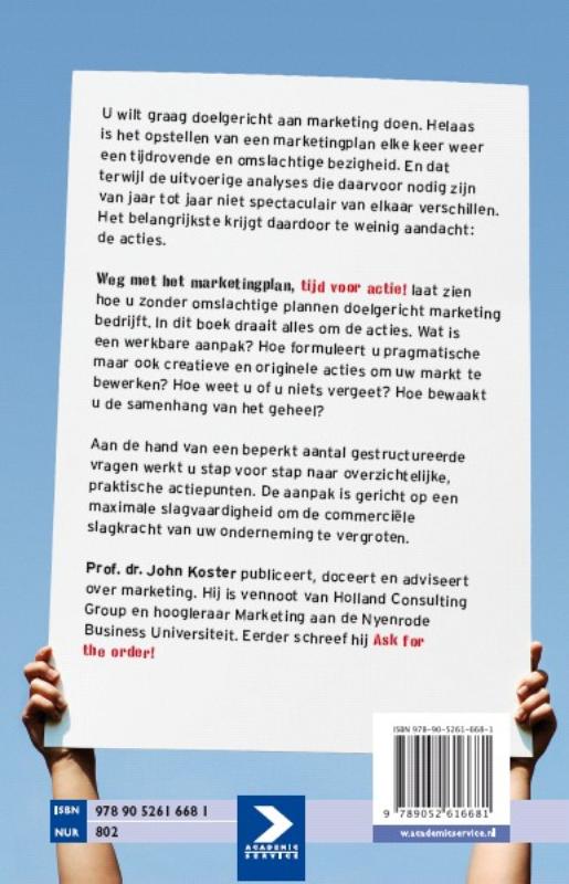 Achterkant van Weg met het marketingplan, tijd voor actie!
