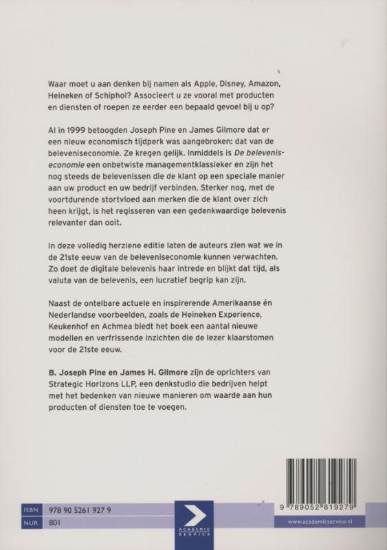 Achterkant van De beleveniseconomie