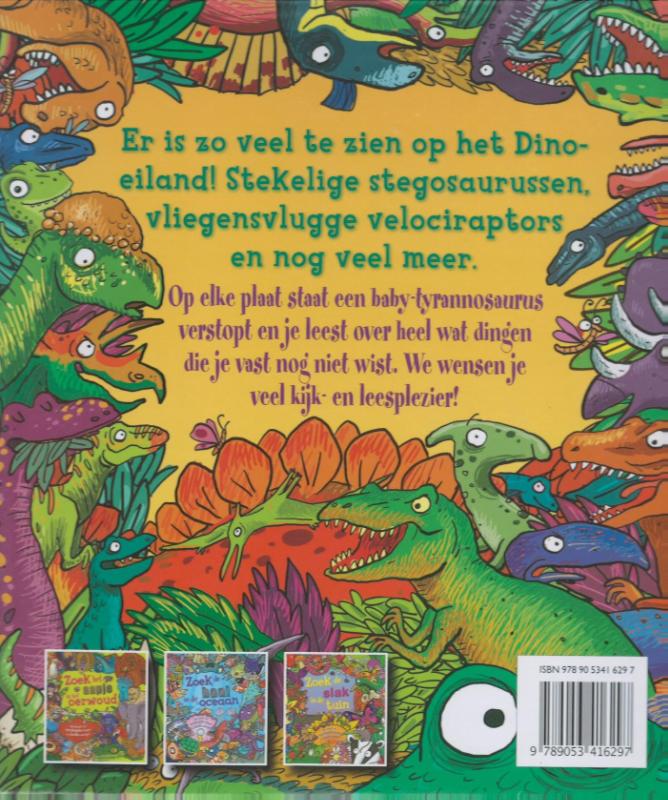 Achterkant van Zoek de dinosaurus op het eiland