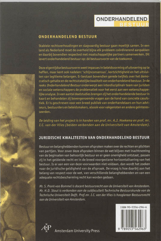 Achterkant van Juridische kwaliteiten van onderhandelend bestuur