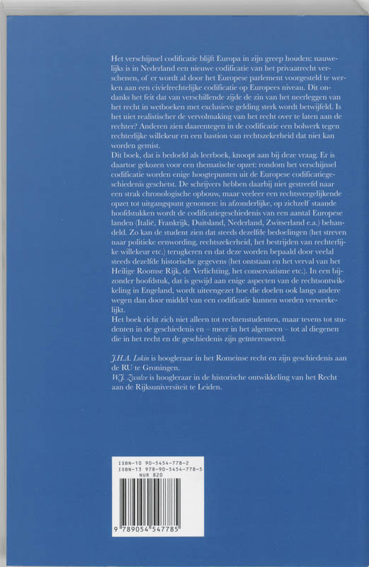 Achterkant van Hoofdstukken uit de Europese Codificatiegeschiedenis