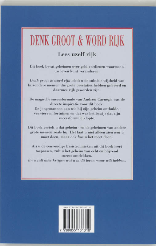 Achterkant van Denk groot & word rijk