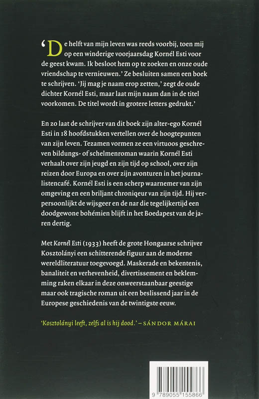 Achterkant van De bekentenissen van Kornél Esti