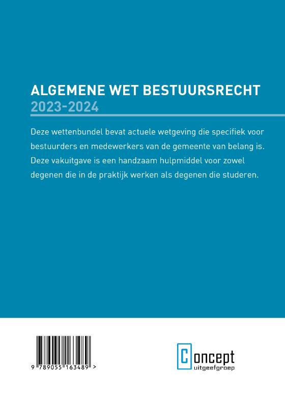 Achterkant van Algemene Wet Bestuursrecht 2023-2024