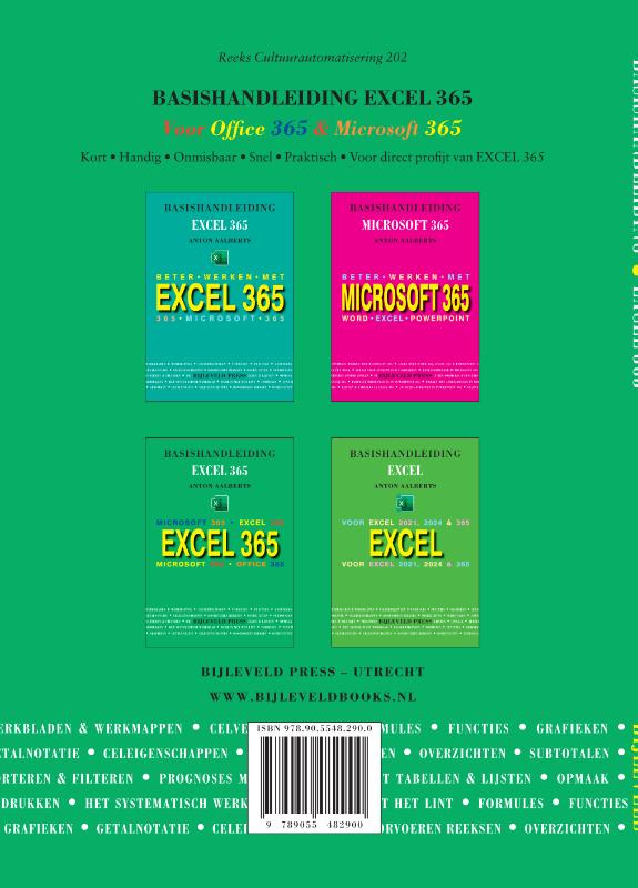 Achterkant van Basishandleiding Excel 365