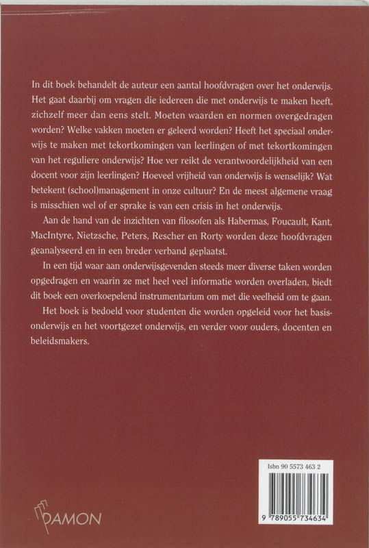 Achterkant van Filosofie van het onderwijs