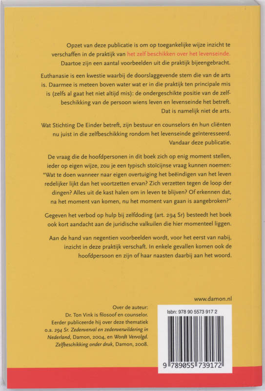 Achterkant van Zelf over het Levenseinde beschikken
