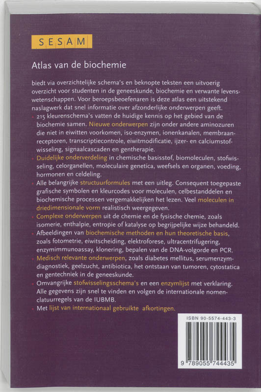 Achterkant van Sesam atlas van de biochemie