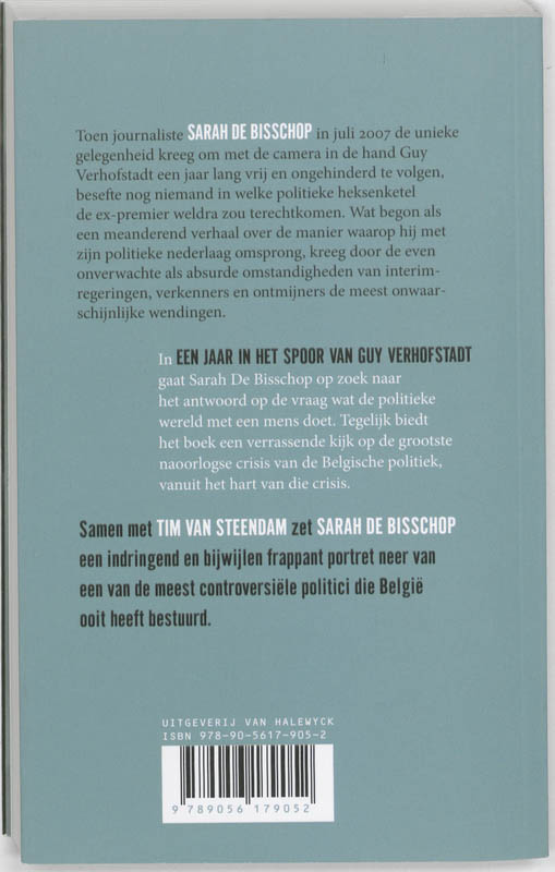 Achterkant van Een jaar in het spoor van Guy Verhofstadt