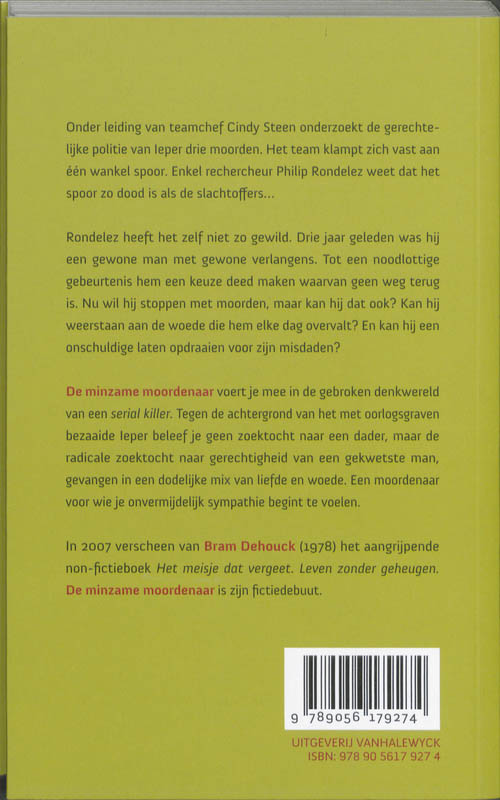 Achterkant van De minzame moordenaar