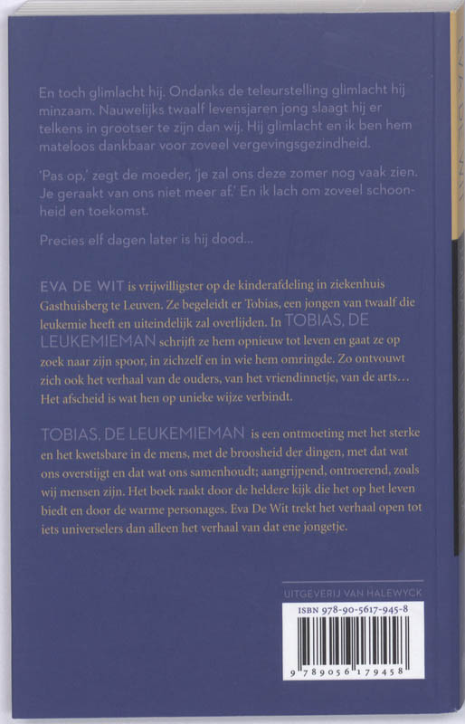 Achterkant van Tobias de leukemieman