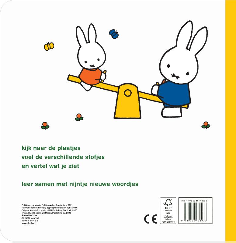 Achterkant van nijntje voelboek woordjes leren