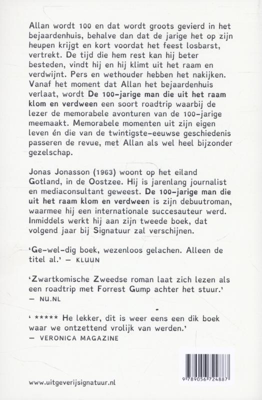 Achterkant van De 100-jarige man die uit het raam klom en verdween