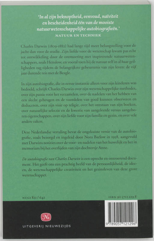 Achterkant van De autobiografie van Charles Darwin 1809-1882