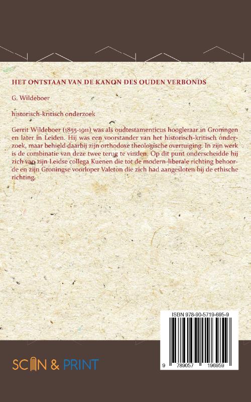 Achterkant van Het Ontstaan van de Kanon des Ouden Verbonds