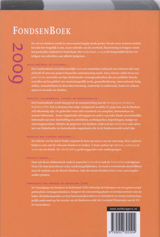 Achterkant van FondsenBoek 2009
