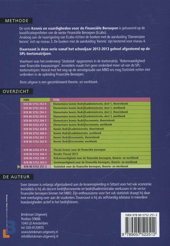 Achterkant van Statistiek voor de financiele beroepen