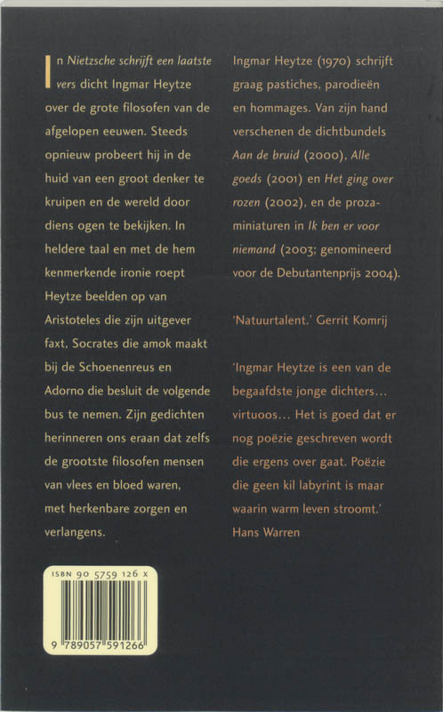 Achterkant van Nietzsche schrijft een laatste vers