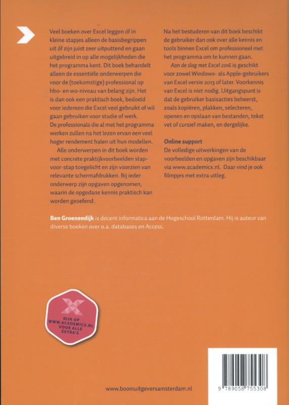 Achterkant van Aan de slag met Excel 2016