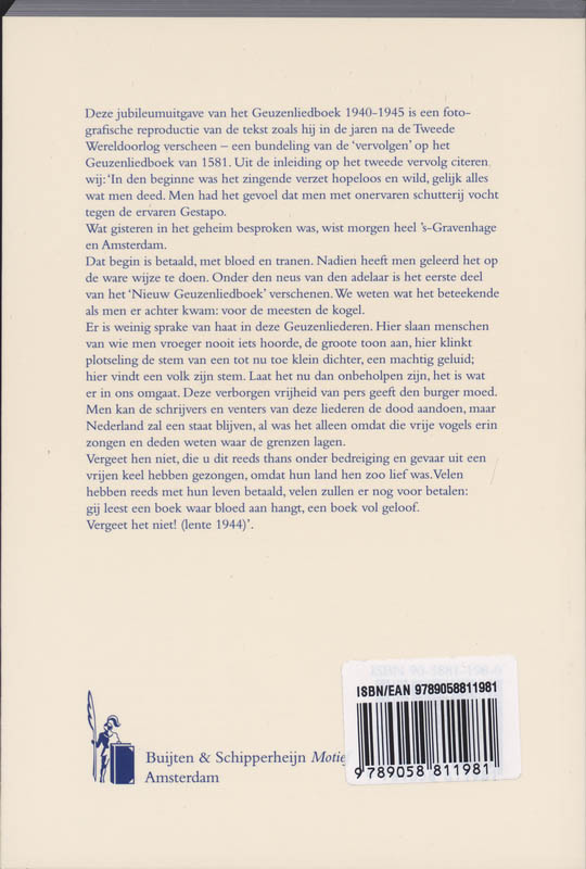 Achterkant van Geuzenliedboek 1940-1945