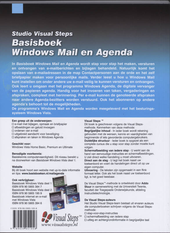Achterkant van Basisboek Windows Mail en Agenda