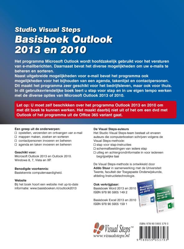 Achterkant van Basisboek outlook 2013 en 2010