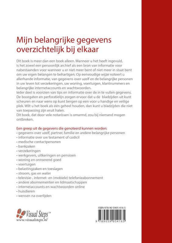 Achterkant van Mijn belangrijke gegevens overzichtelijk bij elkaar