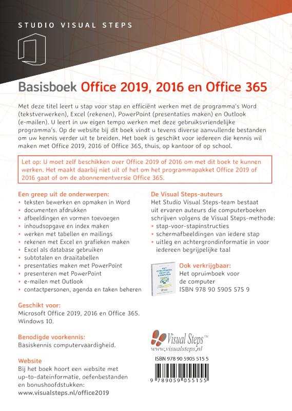 Achterkant van Basisboek Office 2019, 2016 en Office 365