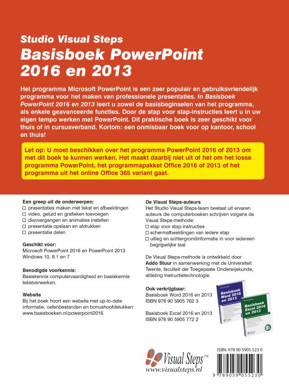 Achterkant van Basisboek PowerPoint 2016 en 2013