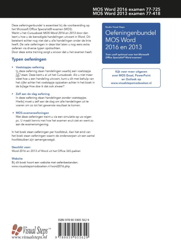 Achterkant van Cursusboek MOS Word 2016 en 2013 / Oefeningenbundel MOS Word 2016 en 2013