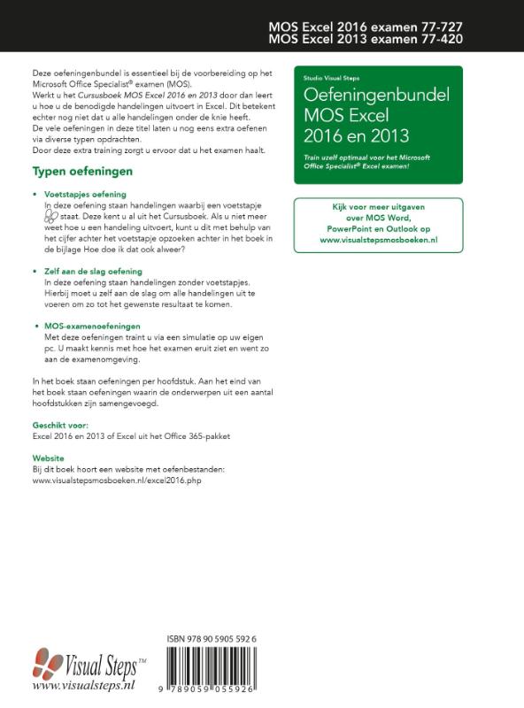 Achterkant van Oefeningenbundel MOS Excel 2016 en 2013 basis