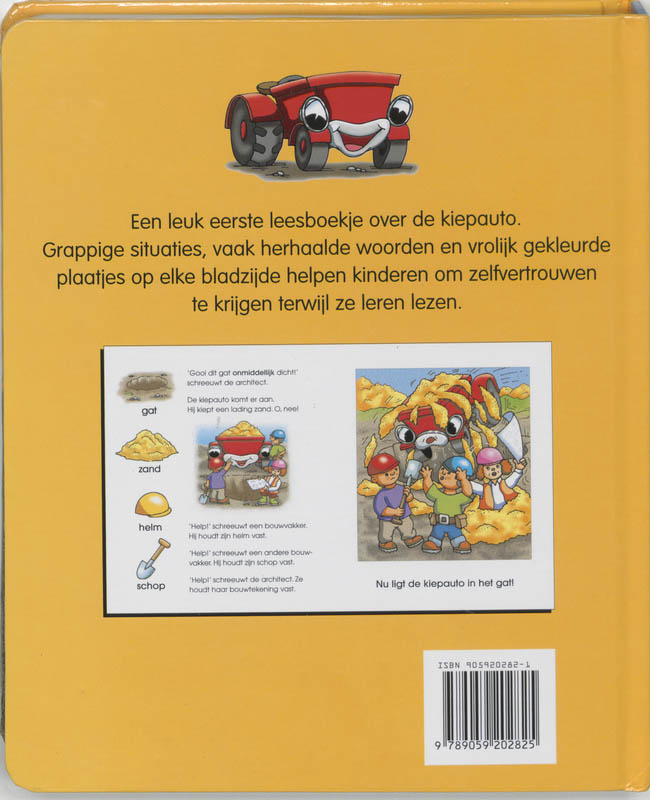 Achterkant van Speel en lees met kiepauto's